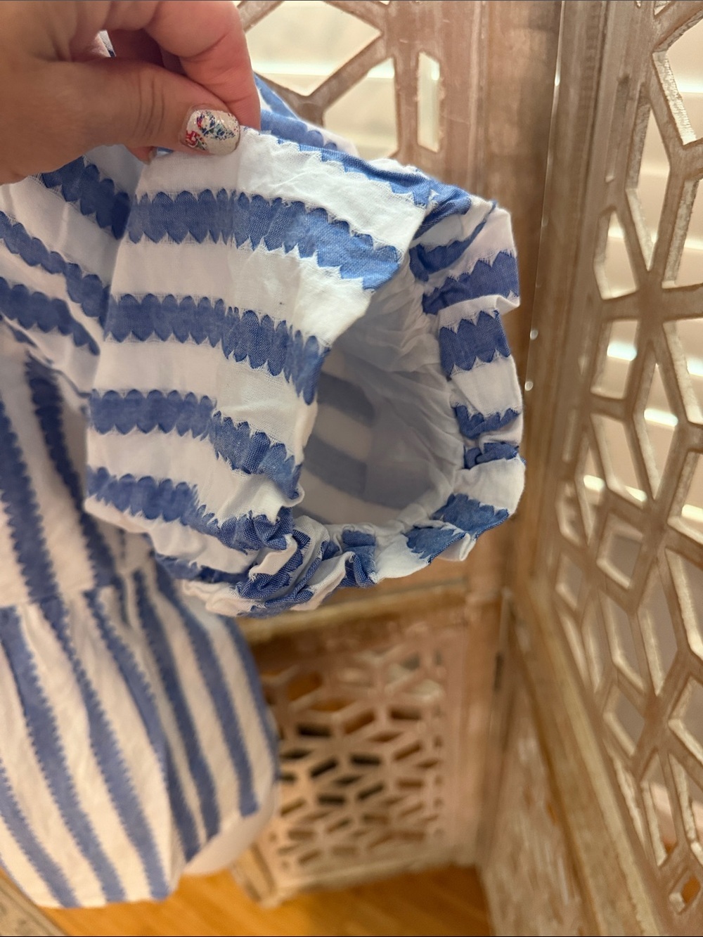 Vineyard Vines Blue & White Striped Puff-Sleeve Peplum Top Size Small - Picture 5 of 11